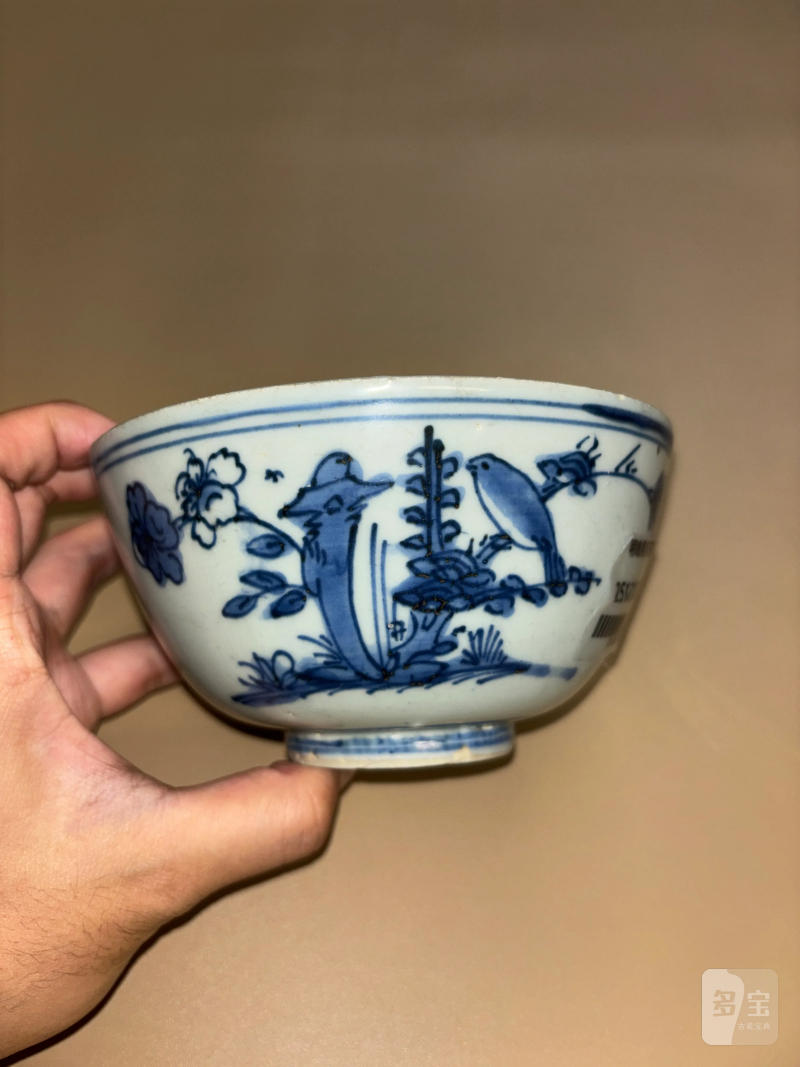 明晚期 青花花鸟纹碗 - 图2
